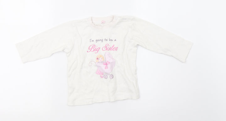 Preworn Girls White   Pullover T-Shirt Size 18-24 Months