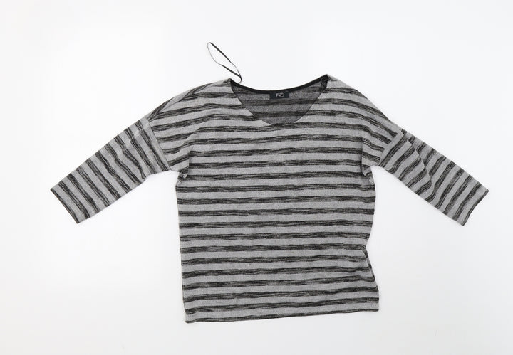 F&F Womens Grey Striped  Pullover Sweatshirt Size 8