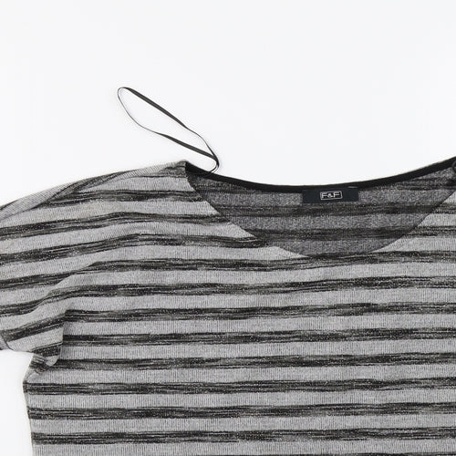 F&F Womens Grey Striped  Pullover Sweatshirt Size 8