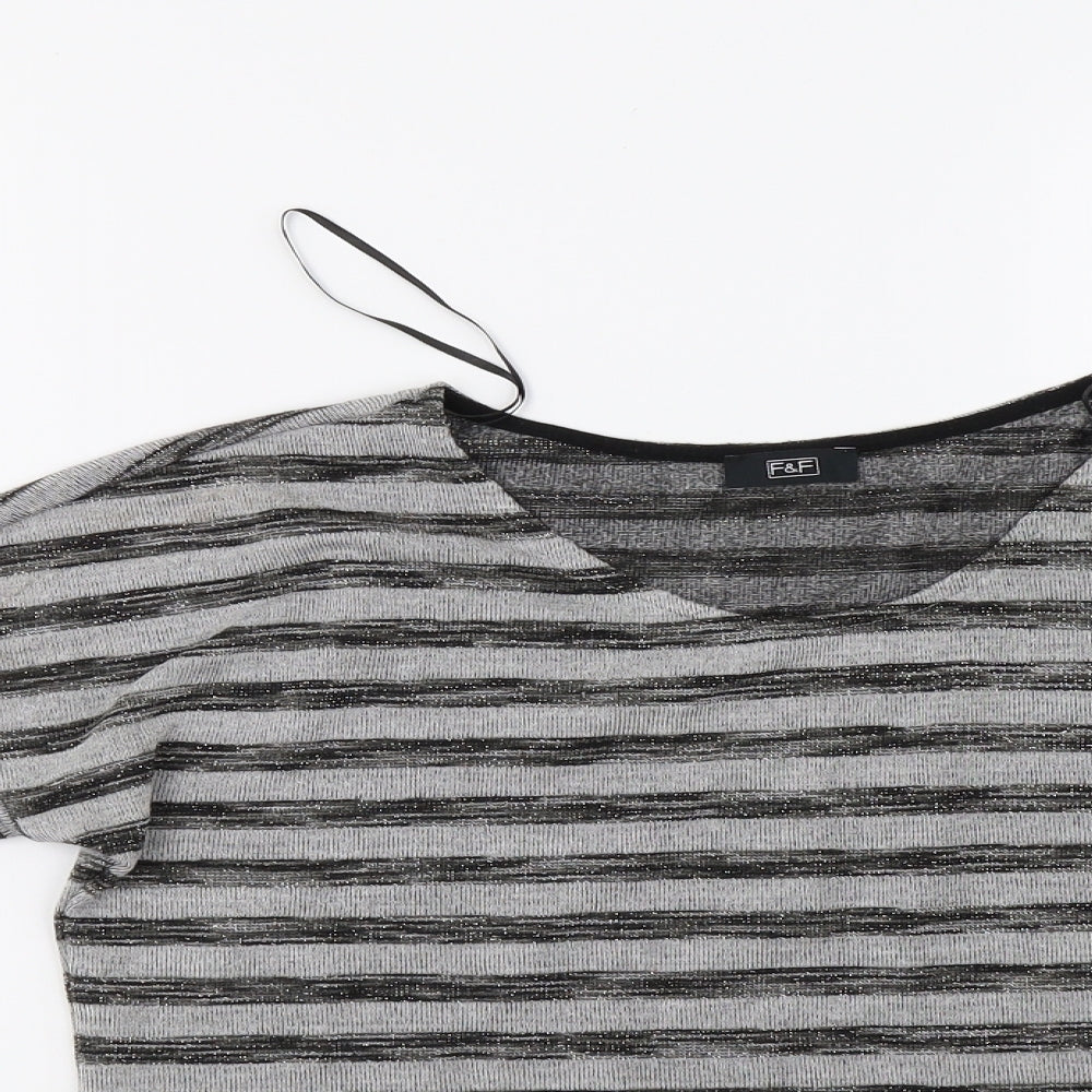 F&F Womens Grey Striped  Pullover Sweatshirt Size 8