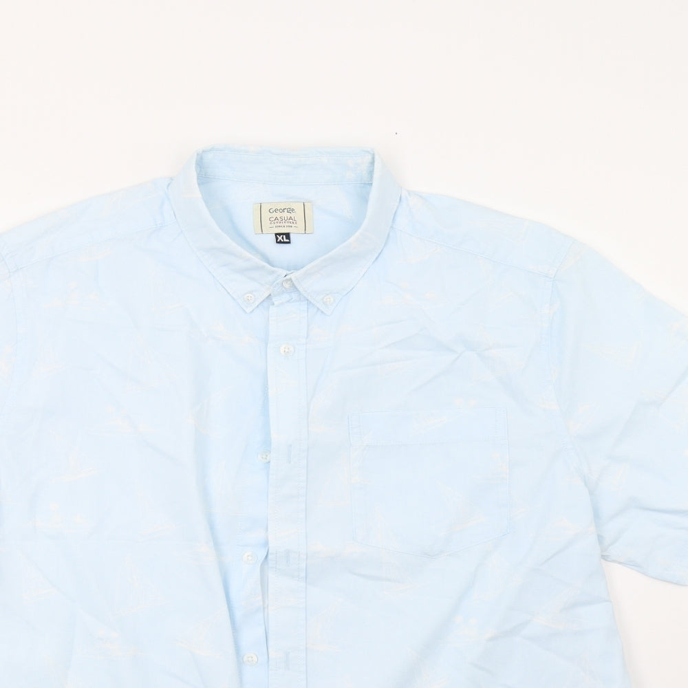 George Mens Blue Polka Dot   Button-Up Size XL