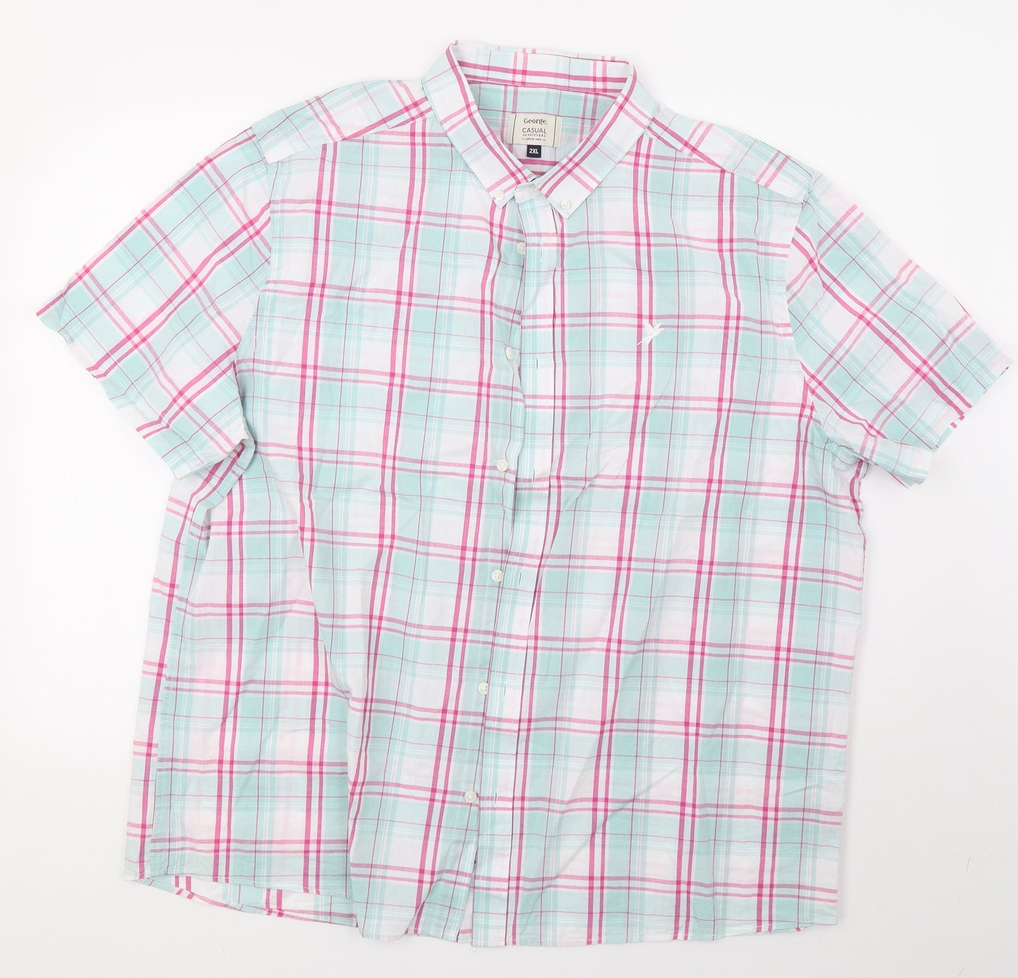 George Mens White Check   Polo Size 2XL