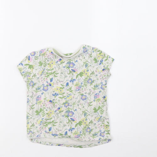 Sainsburys Girls White Floral  Basic T-Shirt Size 3-4 Years