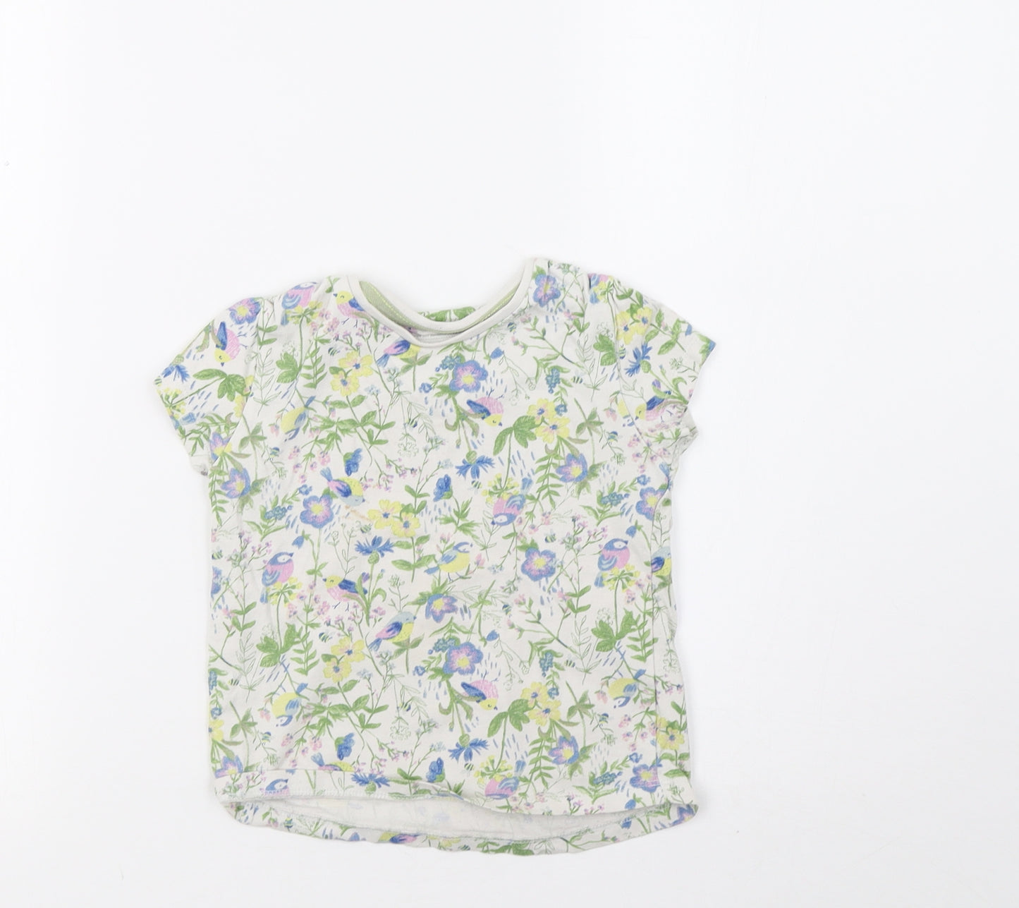 Sainsburys Girls White Floral  Basic T-Shirt Size 3-4 Years