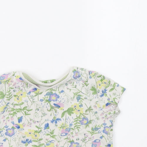 Sainsburys Girls White Floral  Basic T-Shirt Size 3-4 Years