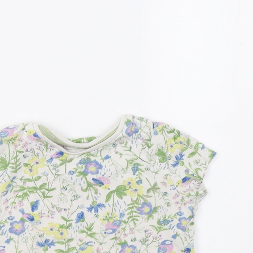 Sainsburys Girls White Floral  Basic T-Shirt Size 3-4 Years