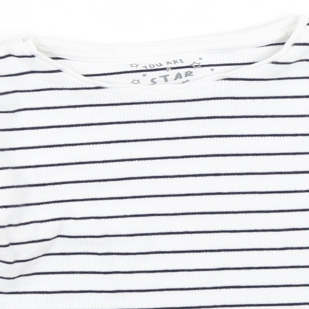 F&F Girls White Striped  Basic T-Shirt Size 4-5 Years