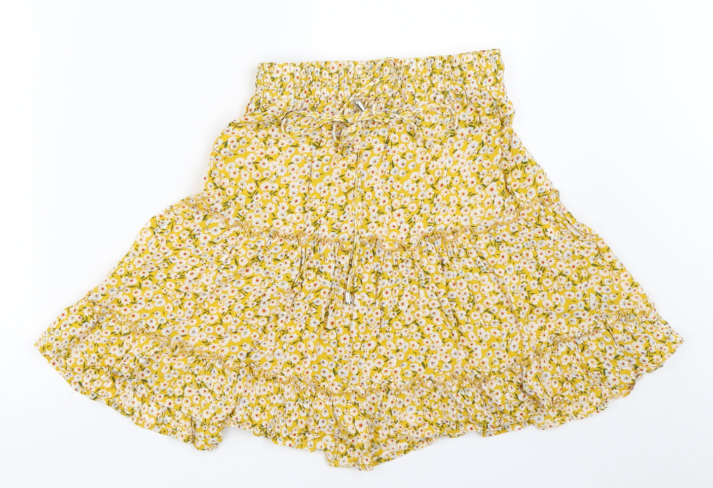 SheIn Womens Yellow Floral  Skater Skirt Size S