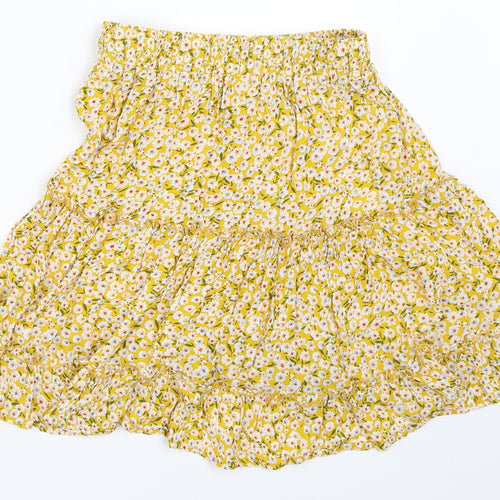 SheIn Womens Yellow Floral  Skater Skirt Size S