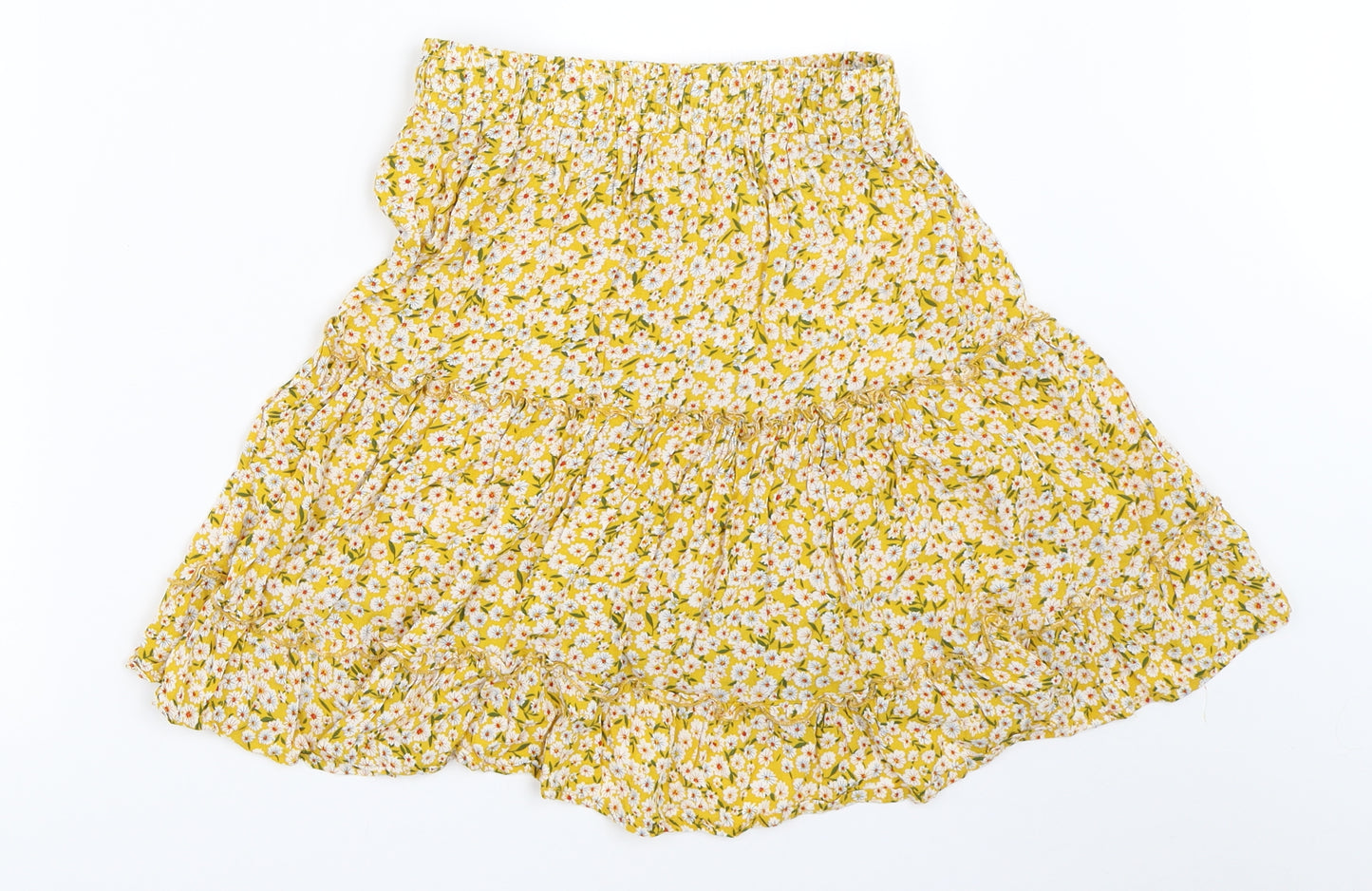 SheIn Womens Yellow Floral  Skater Skirt Size S