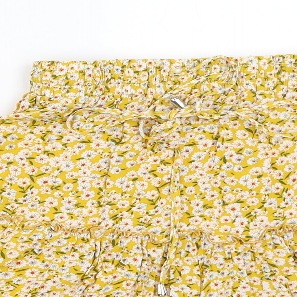 SheIn Womens Yellow Floral  Skater Skirt Size S