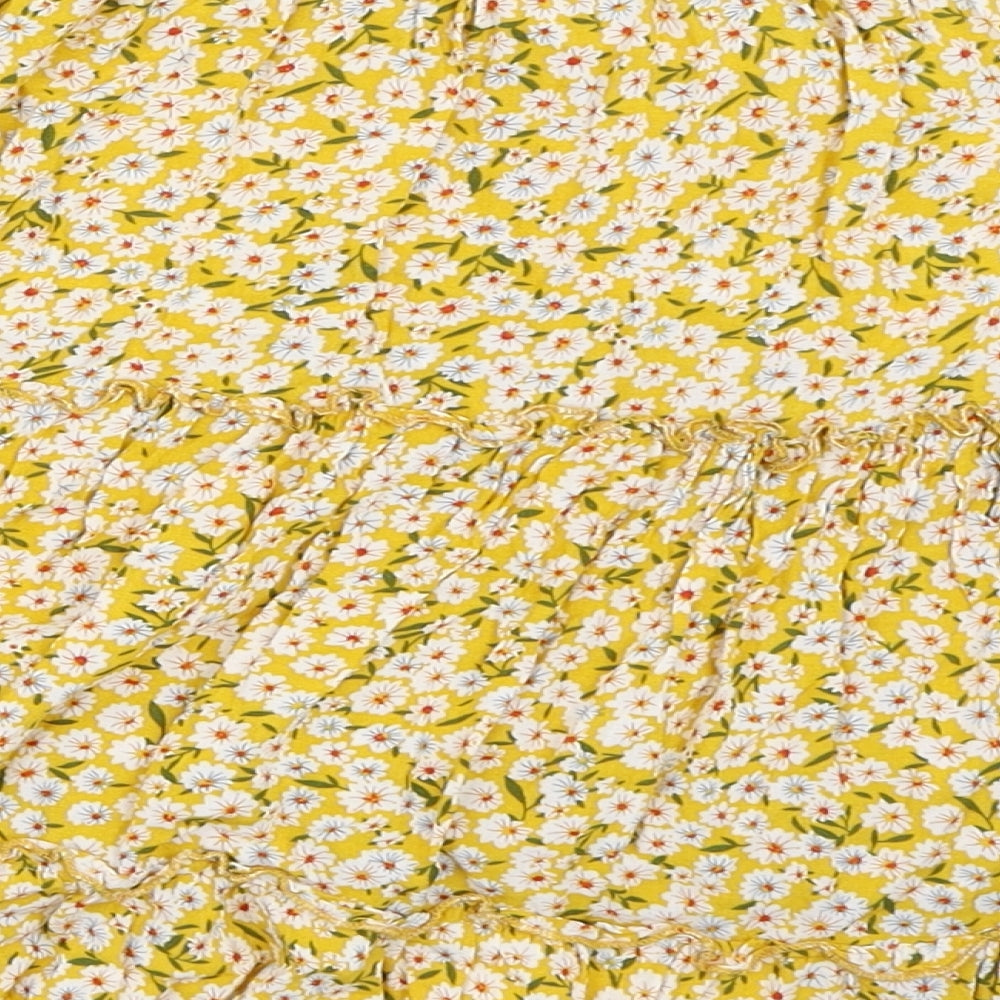 SheIn Womens Yellow Floral  Skater Skirt Size S