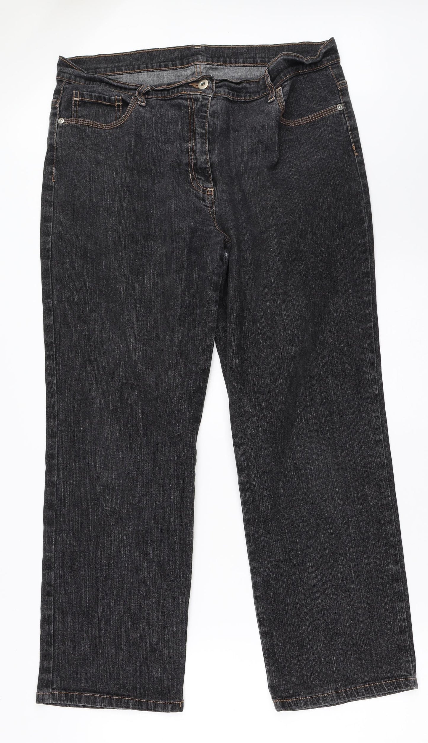Marks and Spencer Womens Black  Denim Straight Jeans Size 18 L27 in