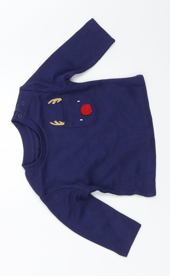 Very Boys Blue   Basic T-Shirt Size 0-3 Months  - christmas reindeer rudolph