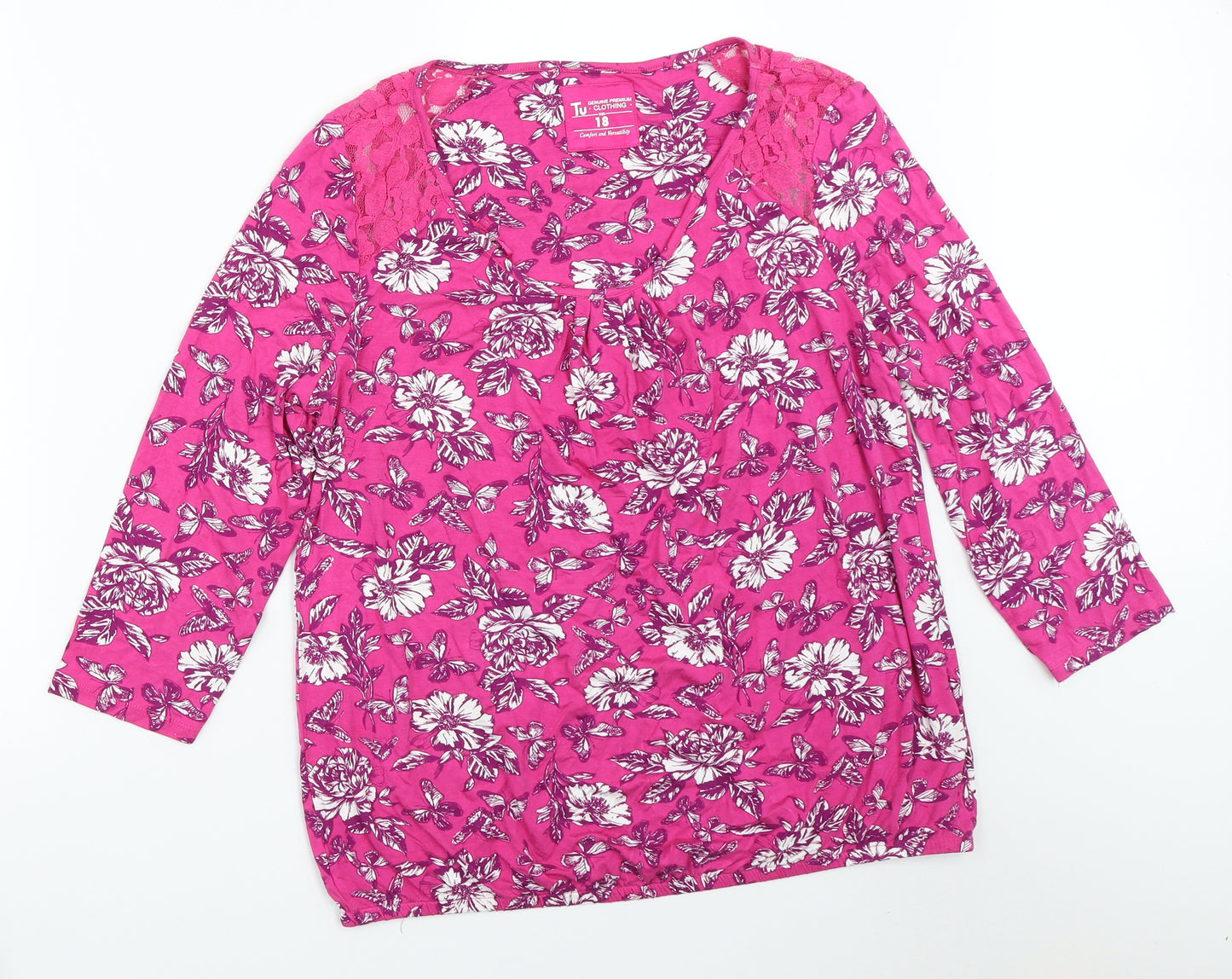 TU Womens Pink Floral  Basic T-Shirt Size 18