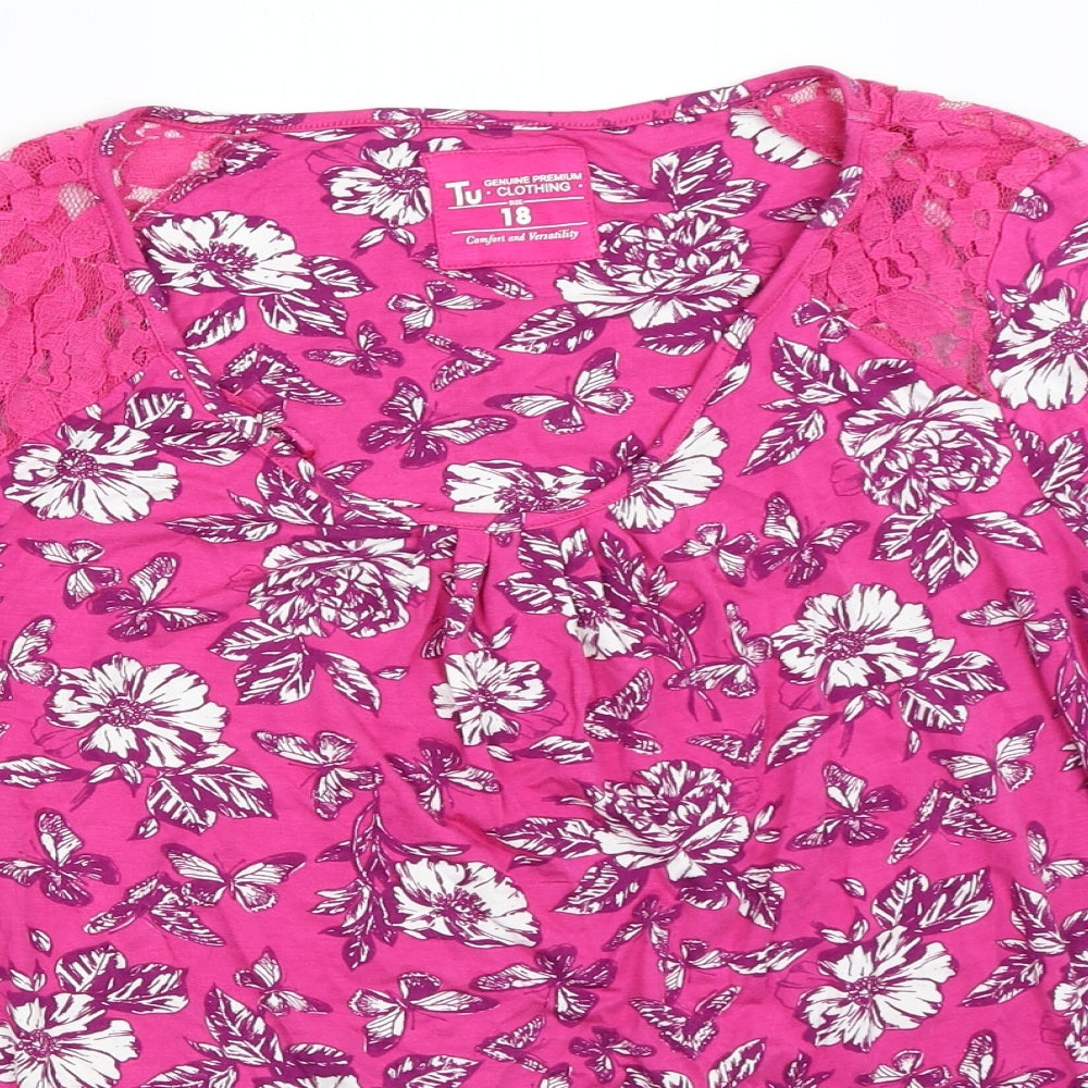 TU Womens Pink Floral  Basic T-Shirt Size 18