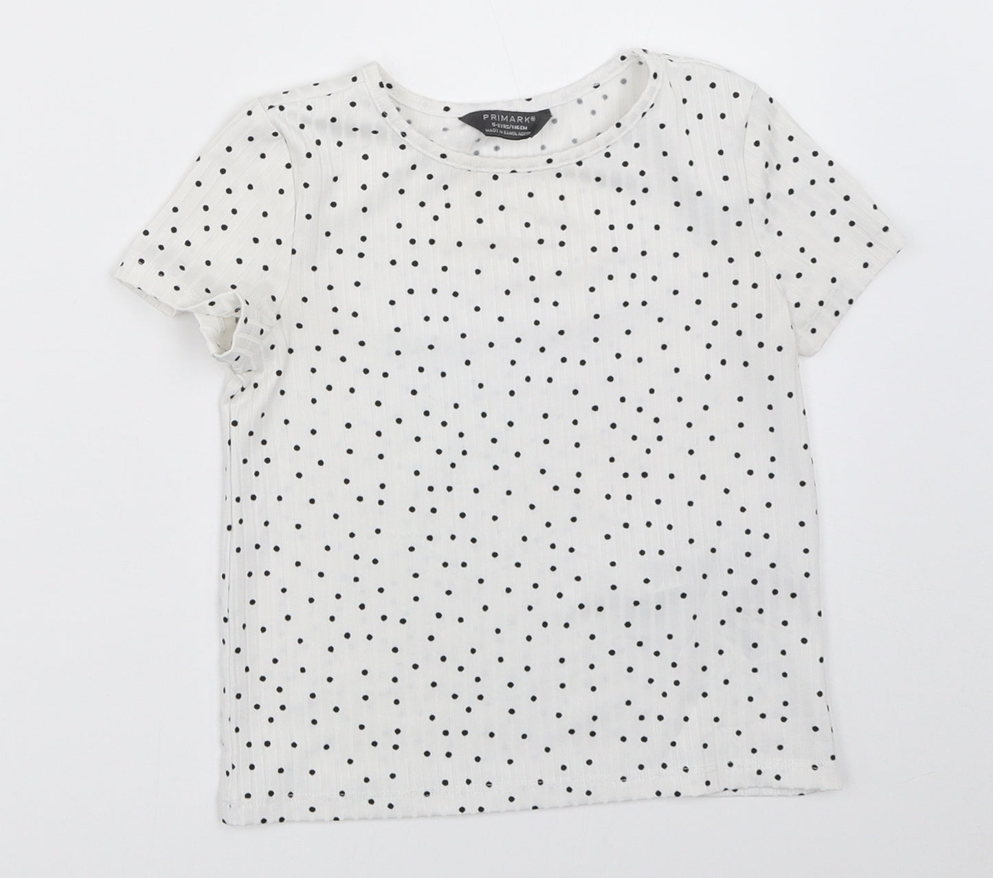Primark Girls White Polka Dot  Basic T-Shirt Size 5-6 Years
