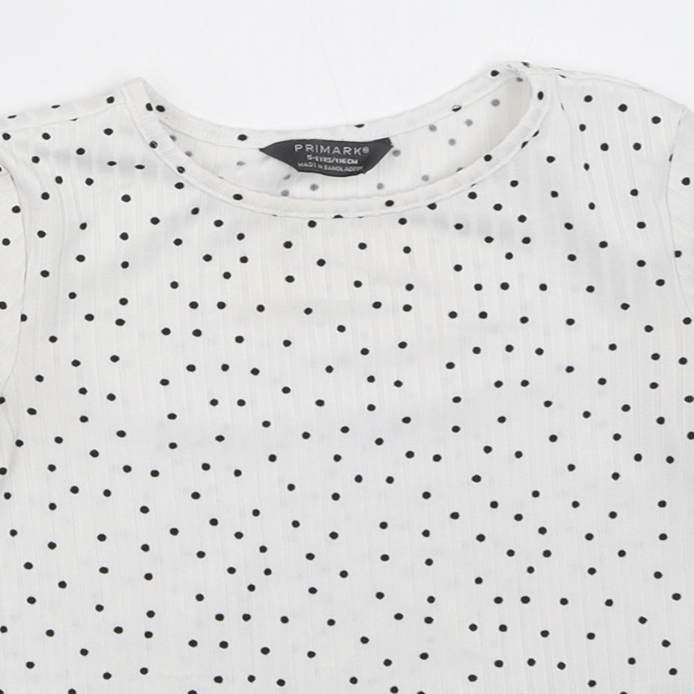 Primark Girls White Polka Dot  Basic T-Shirt Size 5-6 Years