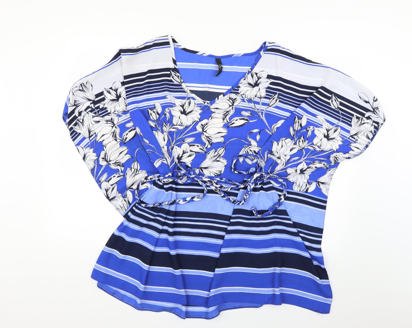 Preworn Womens Blue Floral  Basic Blouse Size 20