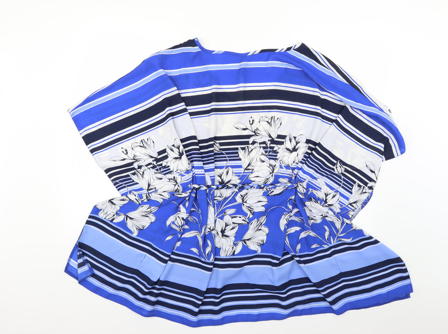 Preworn Womens Blue Floral  Basic Blouse Size 20