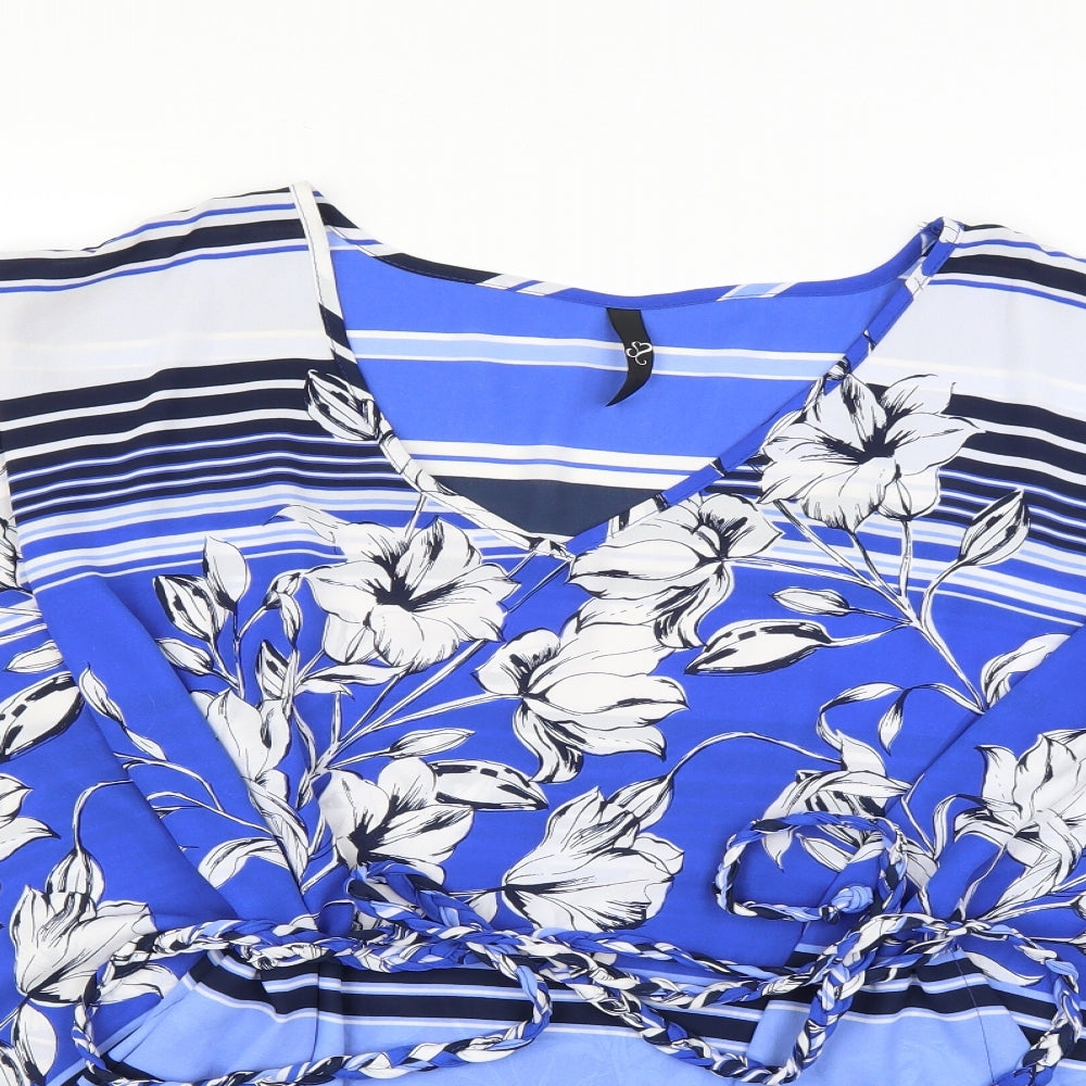 Preworn Womens Blue Floral  Basic Blouse Size 20