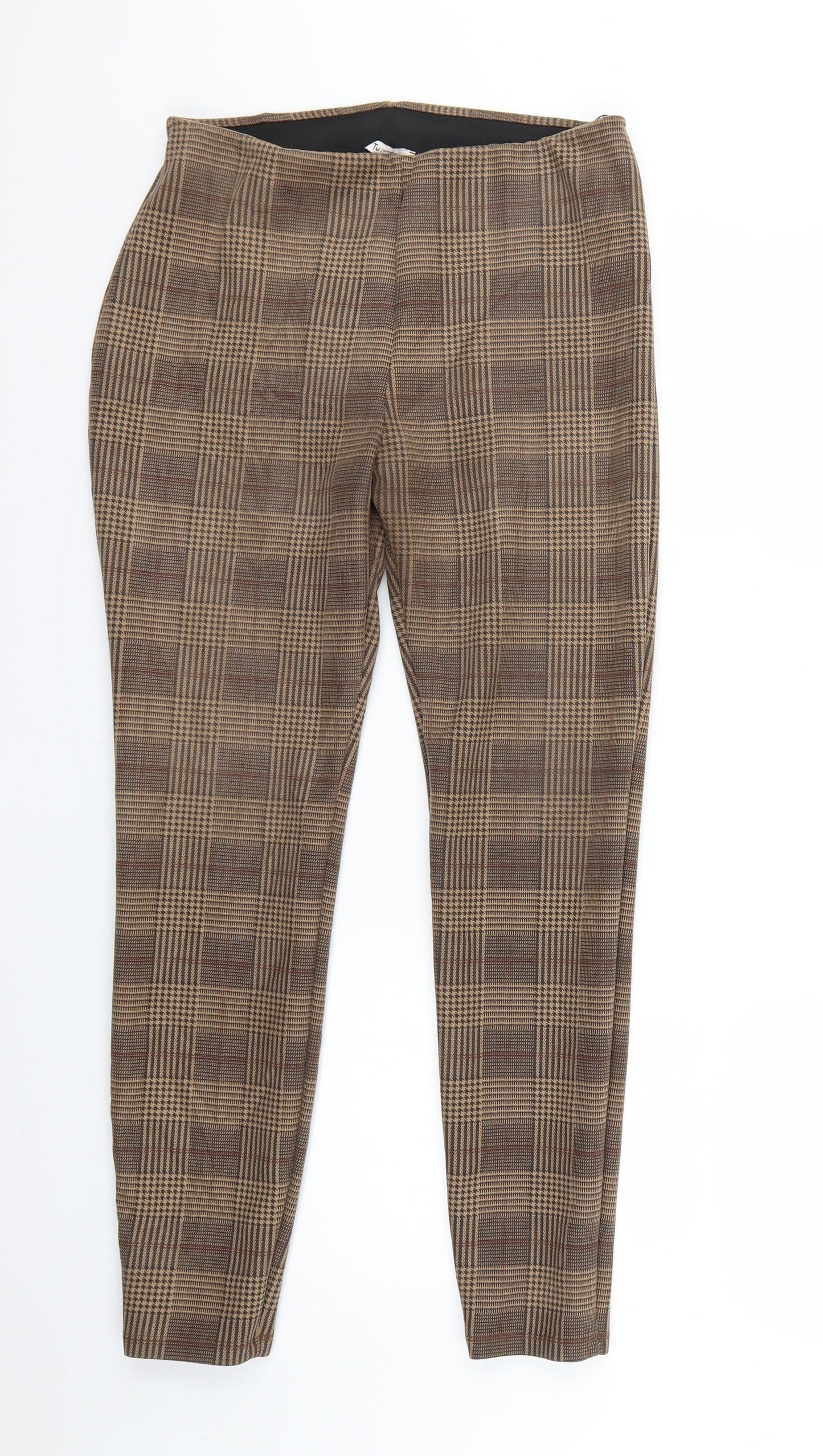 TU Womens Brown Check  Trousers  Size 12 L25 in