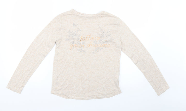 Primark Girls Beige Geometric Basic T-Shirt Size 10-11 Years