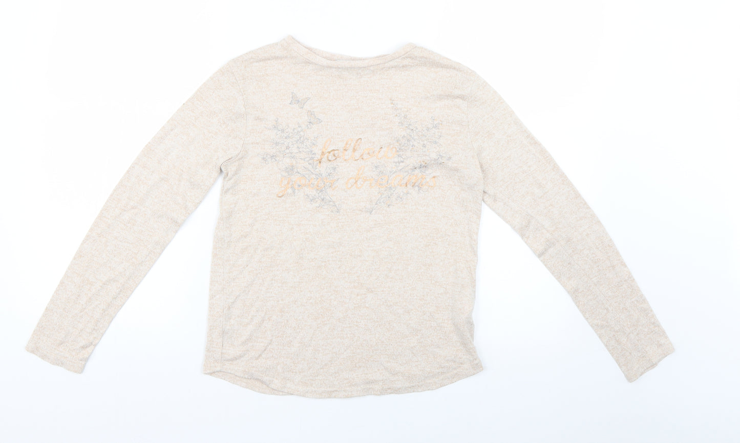 Primark Girls Beige Geometric  Basic T-Shirt Size 10-11 Years
