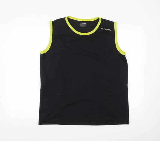 Front view of Runi365 men’s black basic tank, size M