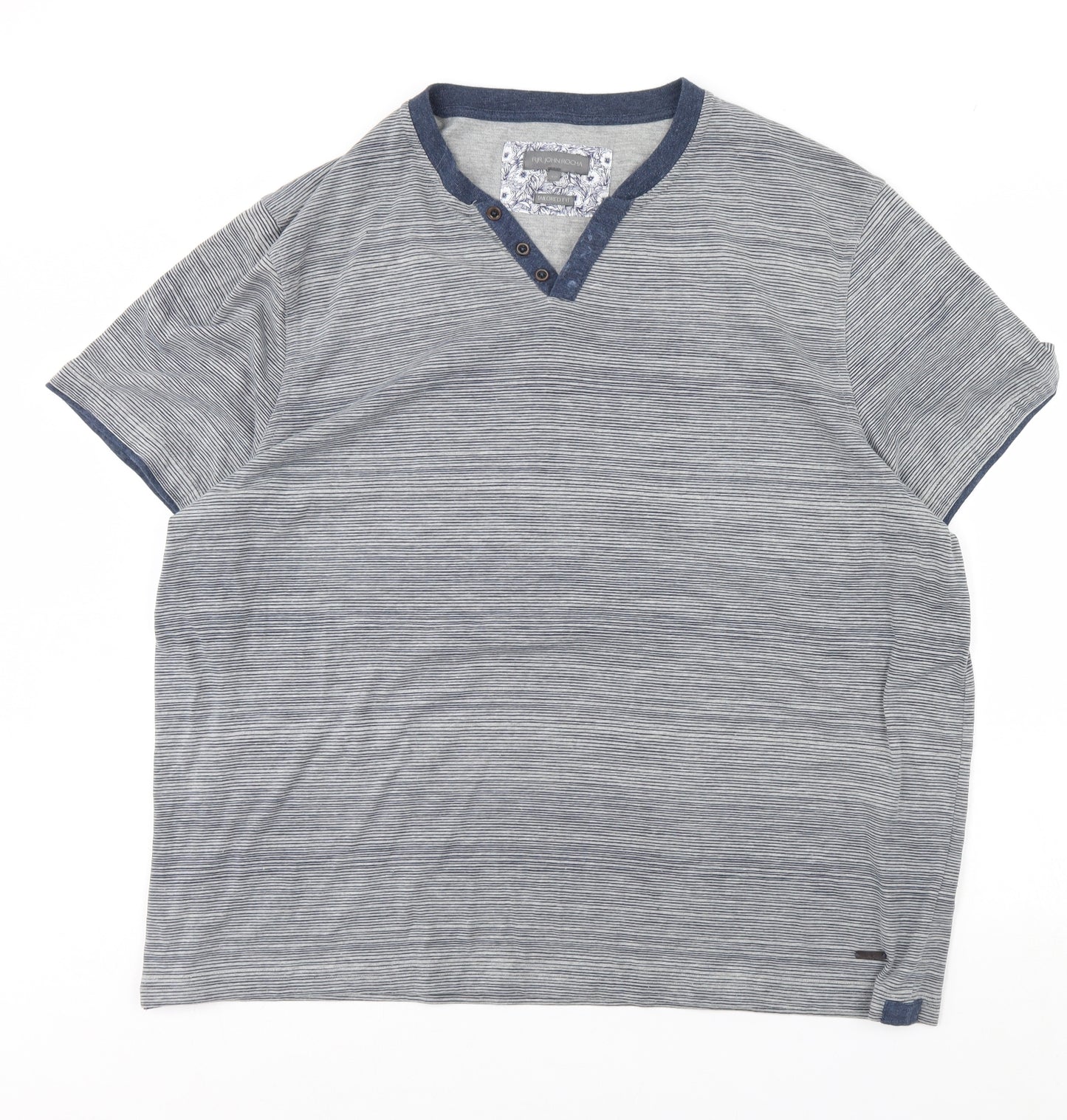 John Rocha Mens Grey Striped   T-Shirt Size 2XL