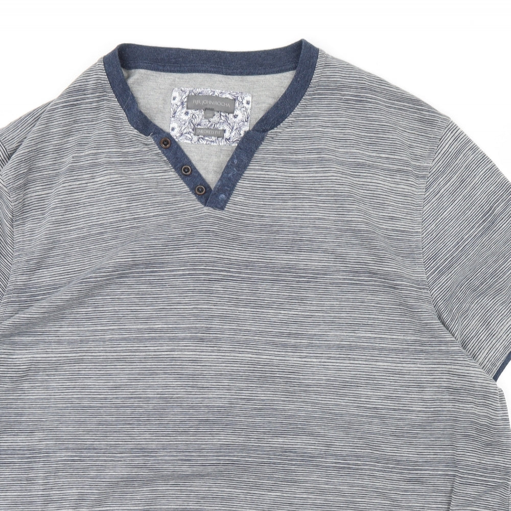 John Rocha Mens Grey Striped   T-Shirt Size 2XL