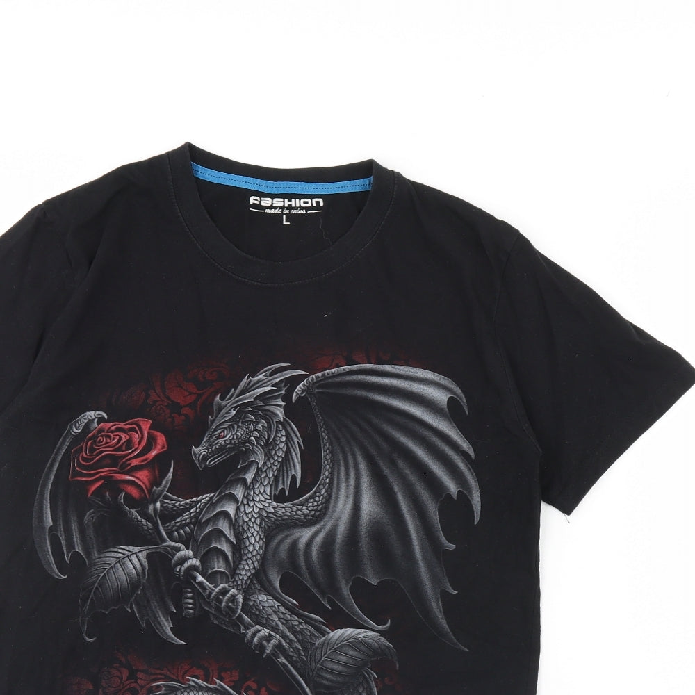 Fashion Mens Black    T-Shirt Size L