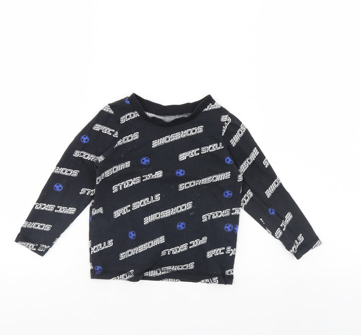 George Boys Black Striped   Pyjama Top Size 2 Years  - Football