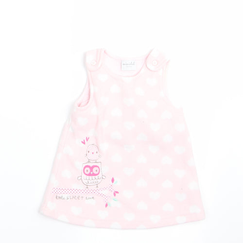 Miniclub Girls Pink   Pinafore/Dungaree Dress  Size 0-3 Months  - Owl Logo & Hearts