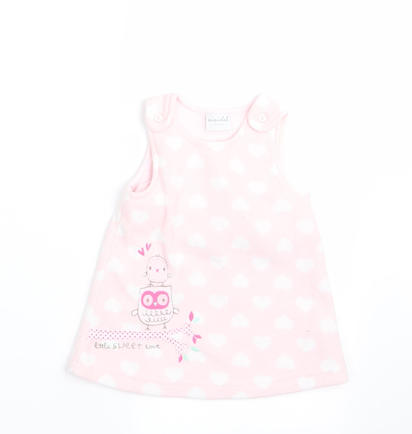 Miniclub Girls Pink   Pinafore/Dungaree Dress  Size 0-3 Months  - Owl Logo & Hearts