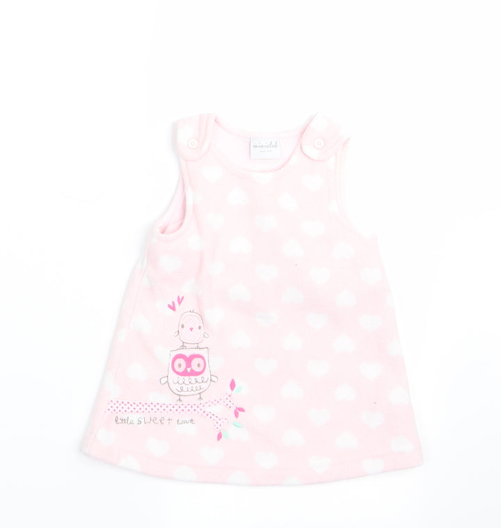 Miniclub Girls Pink   Pinafore/Dungaree Dress  Size 0-3 Months  - Owl Logo & Hearts