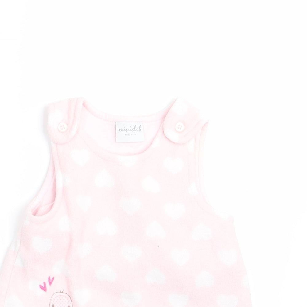 Miniclub Girls Pink   Pinafore/Dungaree Dress  Size 0-3 Months  - Owl Logo & Hearts