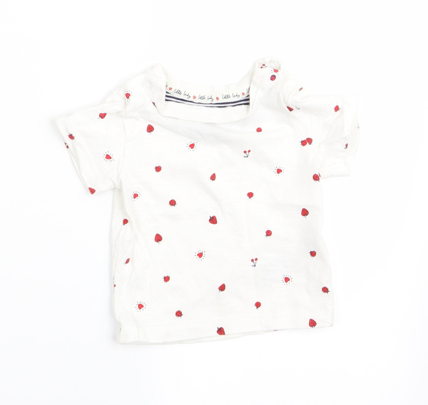Mothercare Girls White Polka Dot  Basic T-Shirt Size 0-3 Months  - Heart Strawberry Ladybird print