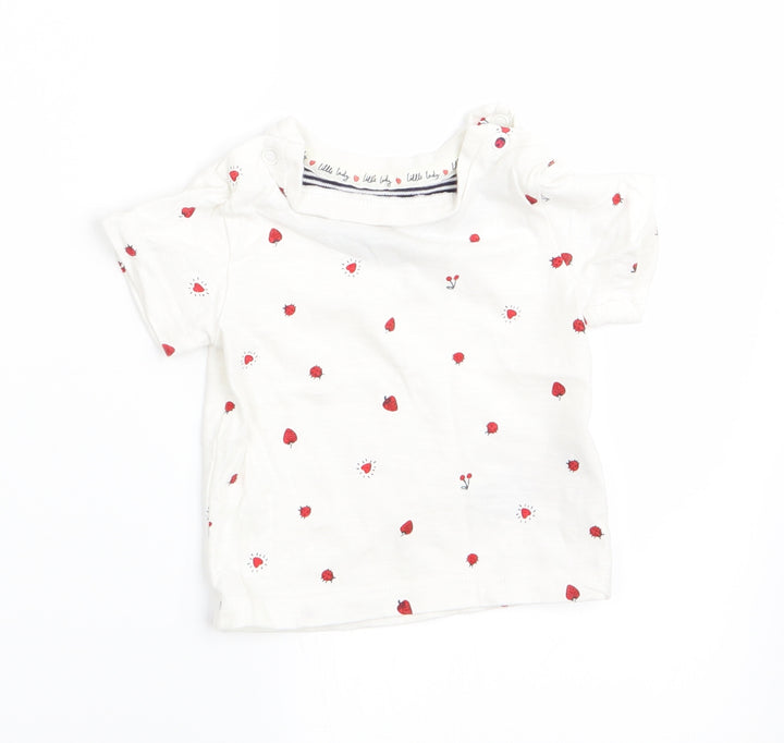 Mothercare Girls White Polka Dot  Basic T-Shirt Size 0-3 Months  - Heart Strawberry Ladybird print