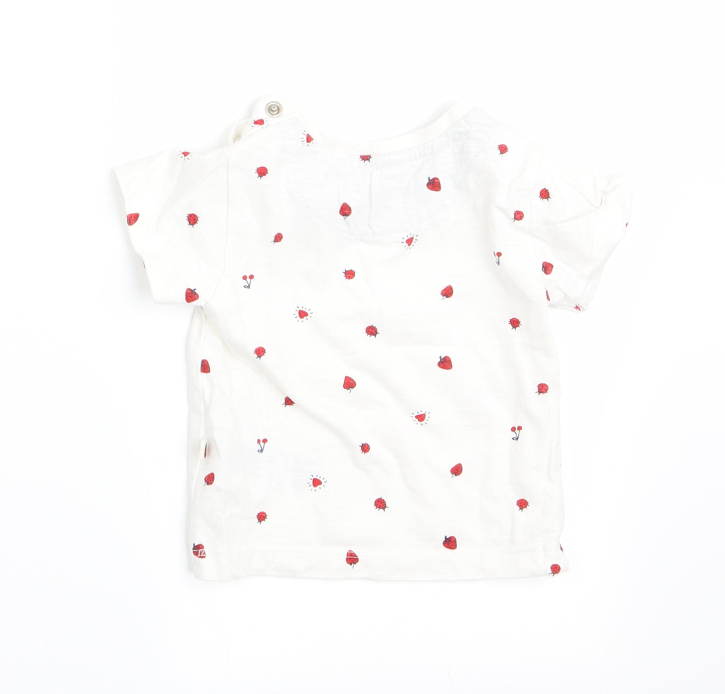 Mothercare Girls White Polka Dot  Basic T-Shirt Size 0-3 Months  - Heart Strawberry Ladybird print