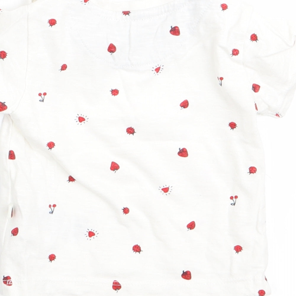Mothercare Girls White Polka Dot  Basic T-Shirt Size 0-3 Months  - Heart Strawberry Ladybird print