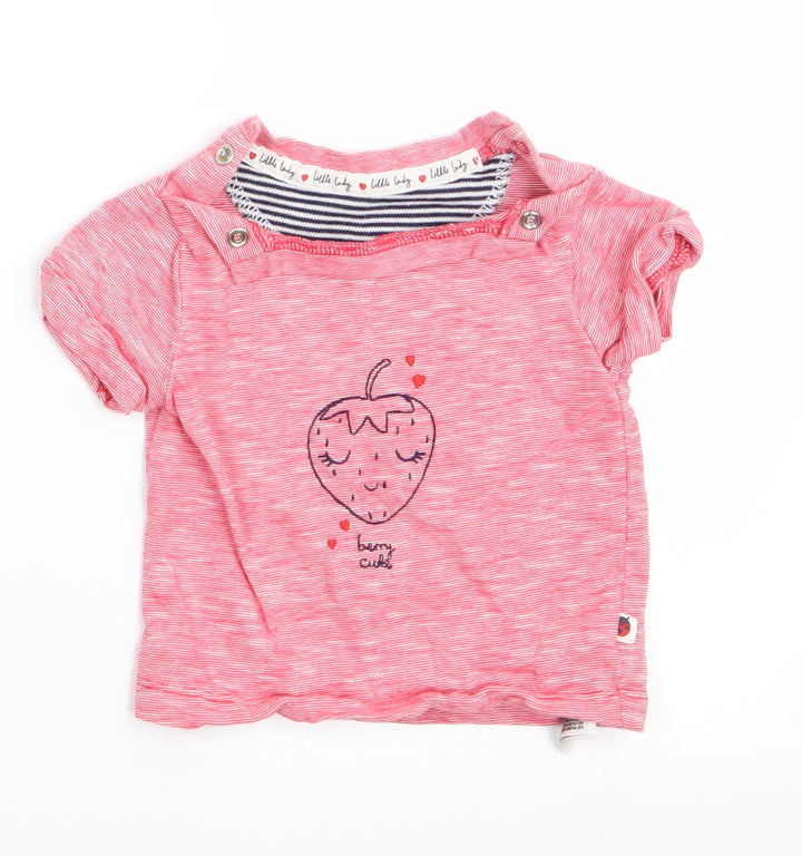 Mothercare Girls Red Basic T-Shirt Size 0-3 Months - Strawberry Logo