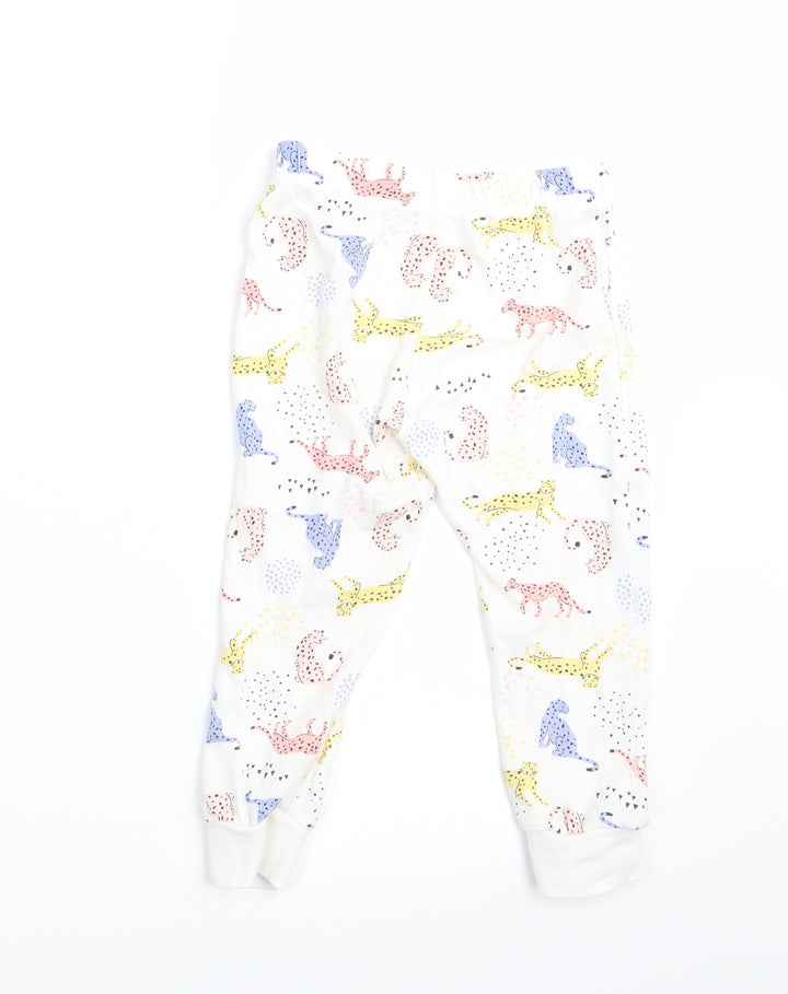 Florence and Fred Girls White Animal Print Pyjama Pants Size 2-3 Years - Big Cat print - elastic waist