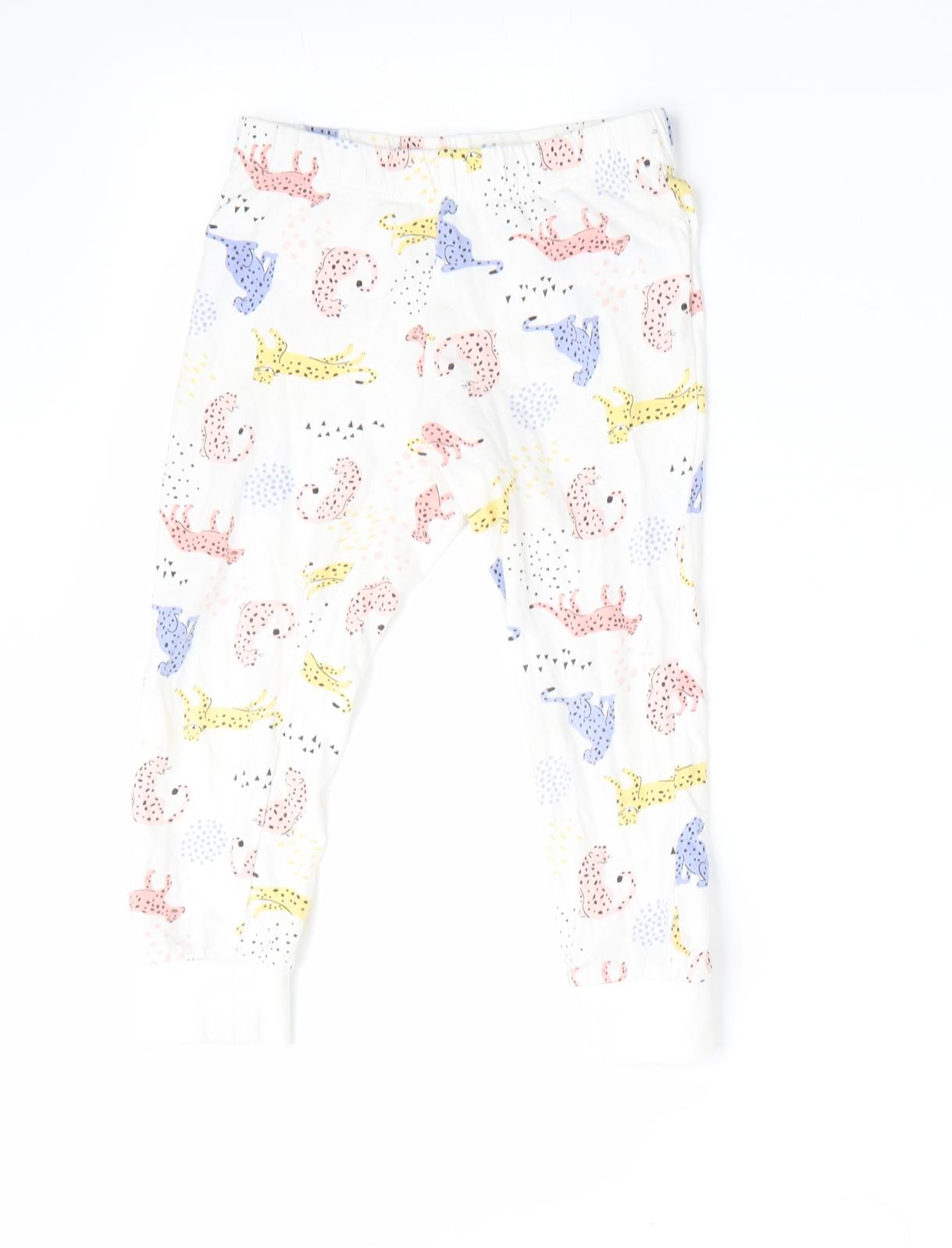 Florence and Fred Girls White Animal Print   Pyjama Pants Size 2-3 Years  - Big Cat print - elastic waist