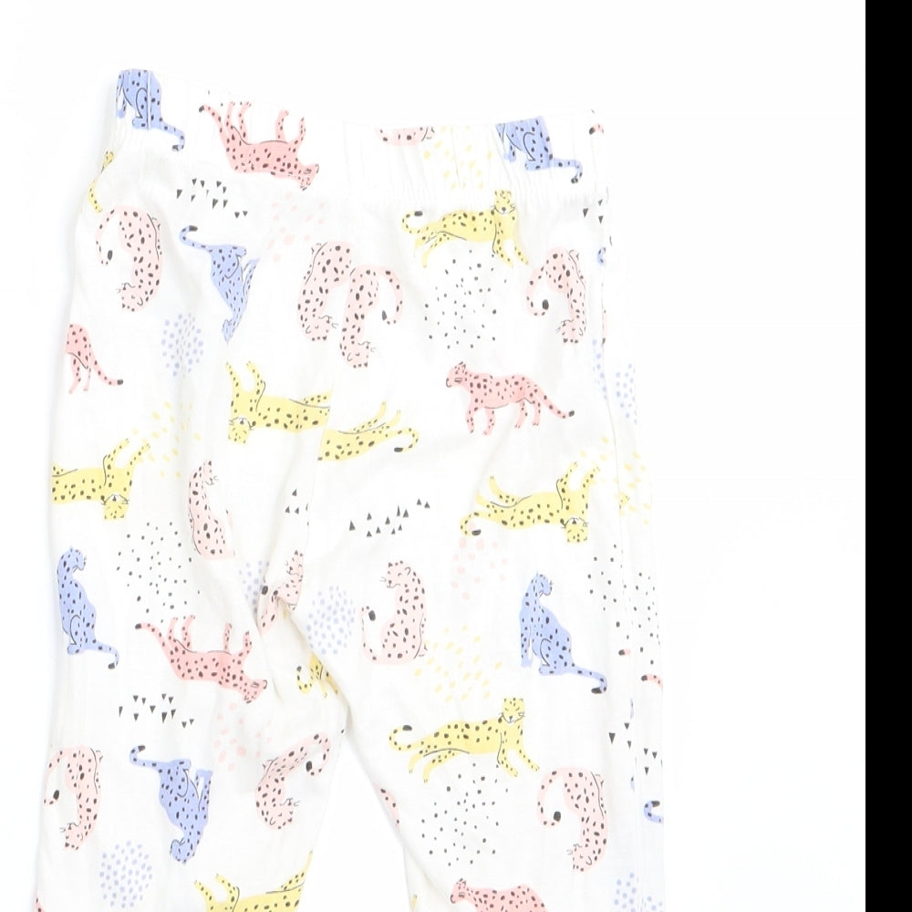 Florence and Fred Girls White Animal Print   Pyjama Pants Size 2-3 Years  - Big Cat print - elastic waist