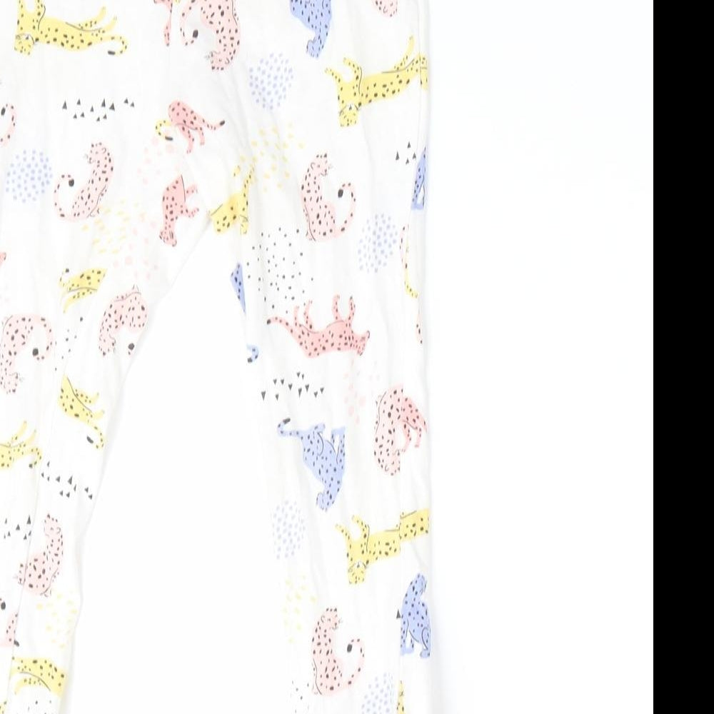 Florence and Fred Girls White Animal Print   Pyjama Pants Size 2-3 Years  - Big Cat print - elastic waist