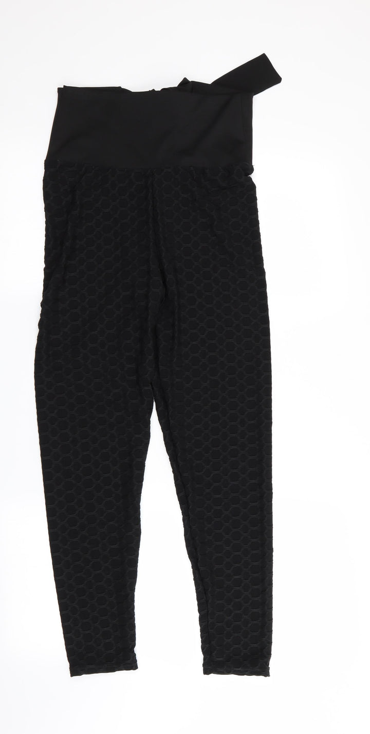 Preworn Womens Black Geometric  Jegging Leggings Size L L25 in - Tie back with Elastication