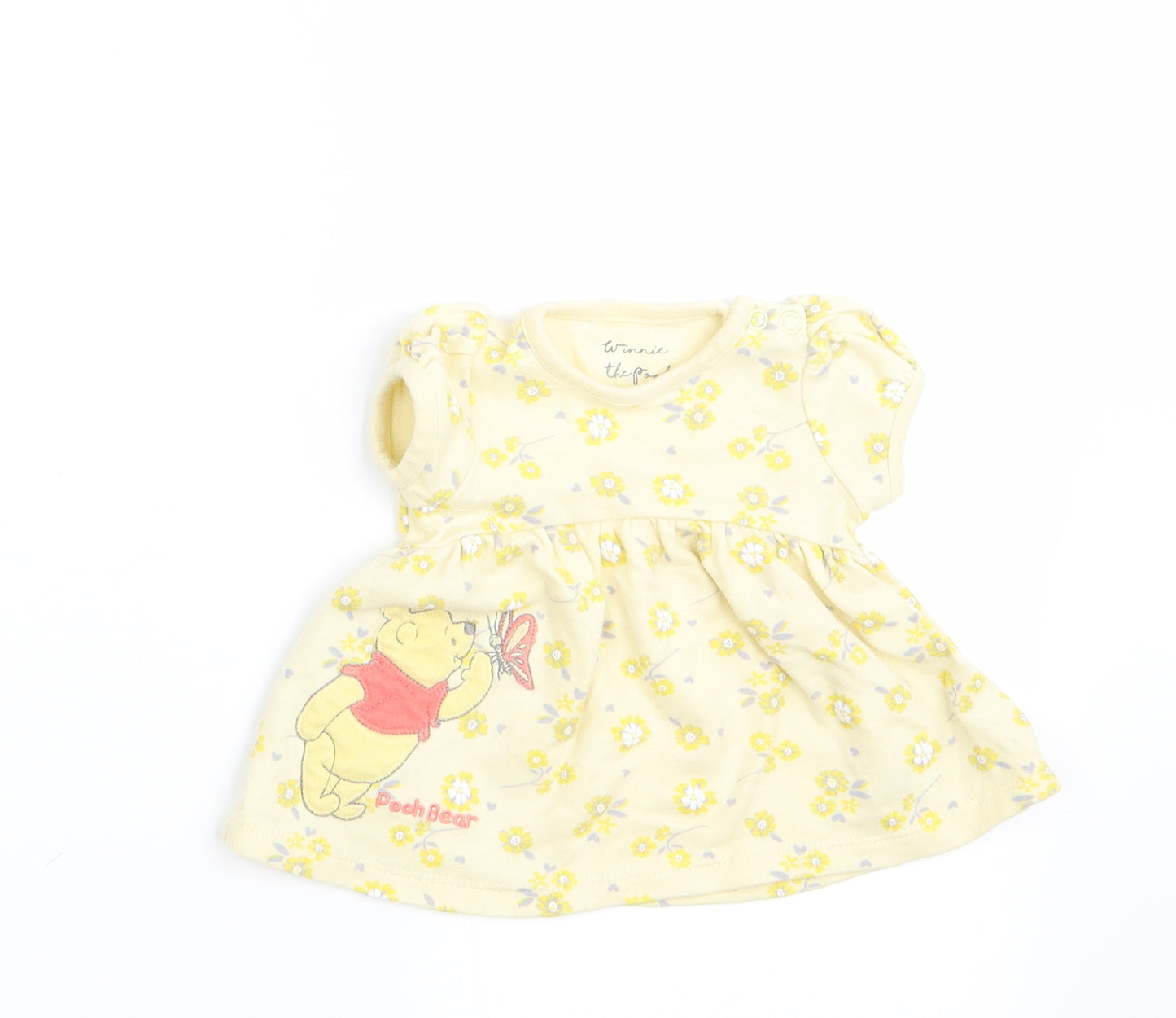 Disney Baby Girls Yellow Floral  A-Line  Size 0-3 Months  - Winnie The Pooh