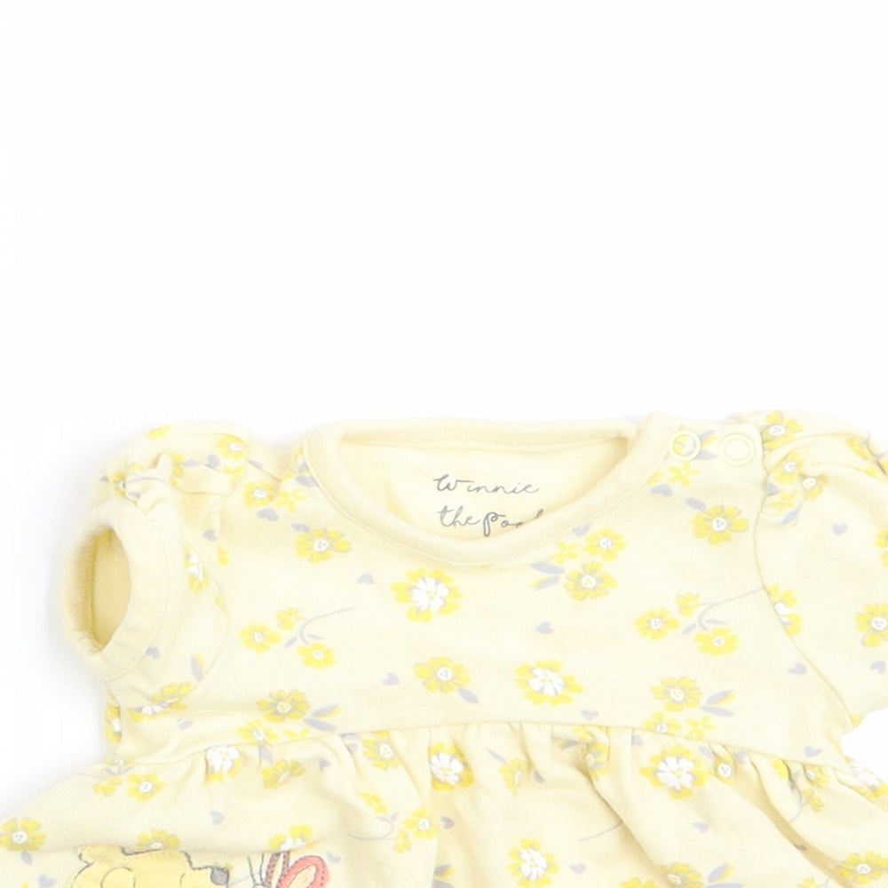 Disney Baby Girls Yellow Floral  A-Line  Size 0-3 Months  - Winnie The Pooh