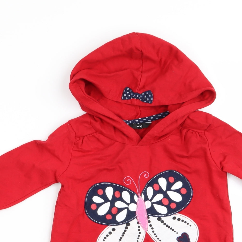 George Girls Red Animal Print  Pullover Hoodie Size 3-4 Years  - BUTTERFLY